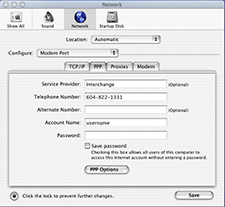 PPP settings in Mac OS X